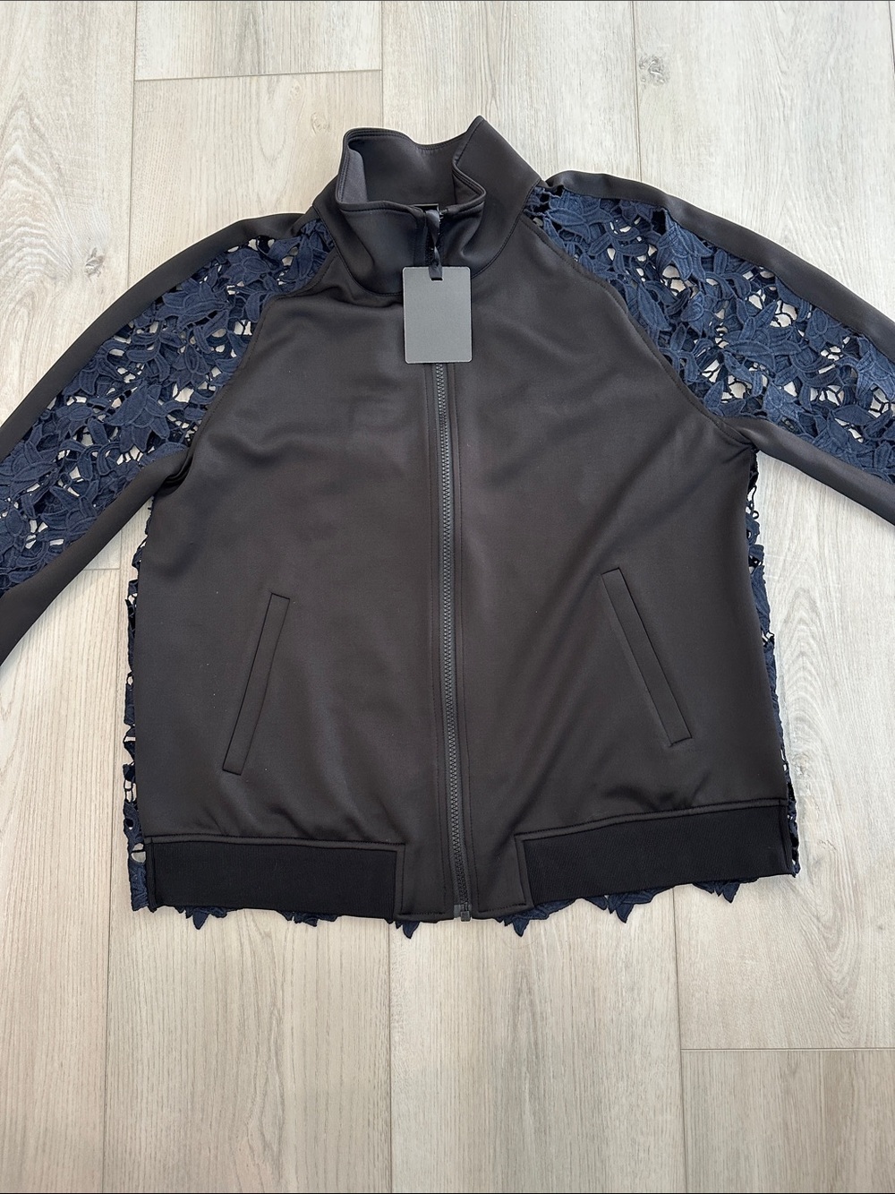 Trouvé Black Zip Front Jacket with Lace Sleeves & Back NWT
